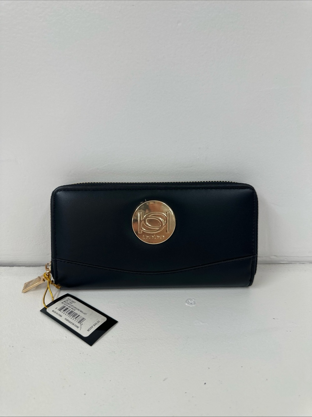 Bebe Melendy Black With Gold Tone Hardware Zip-Around Wallet Clutch New With Tag